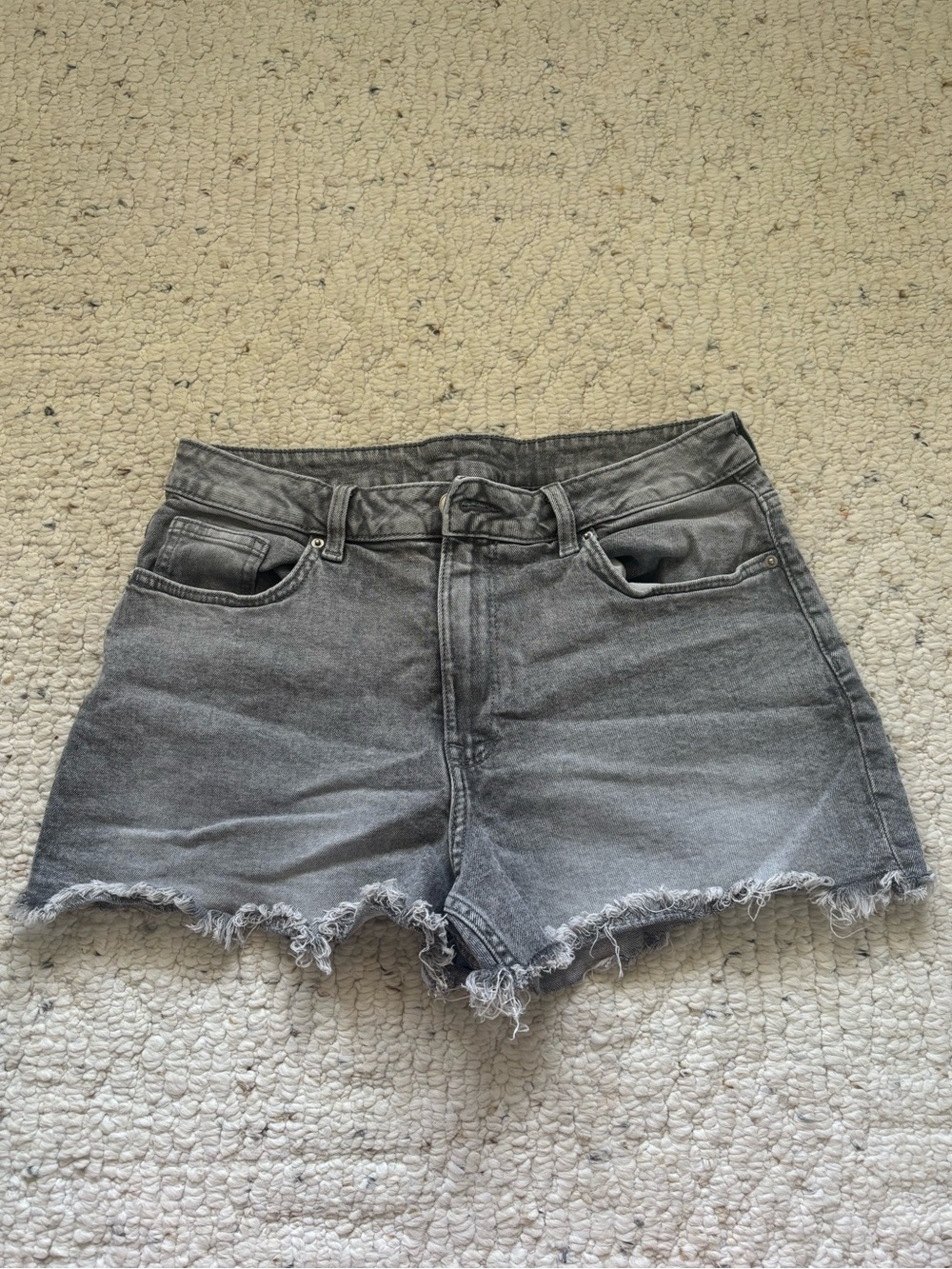 Divided Gray High-Rise Frayed Denim Shorts
